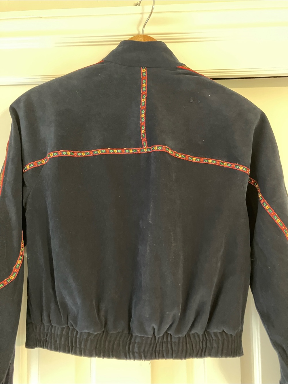 Howard Wolf Navy Embroidered Suede Bomber Jacket - Picture 7 of 9